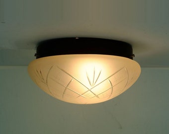 small CEILING FIXTURE or sconce 70s etched glass art deco style