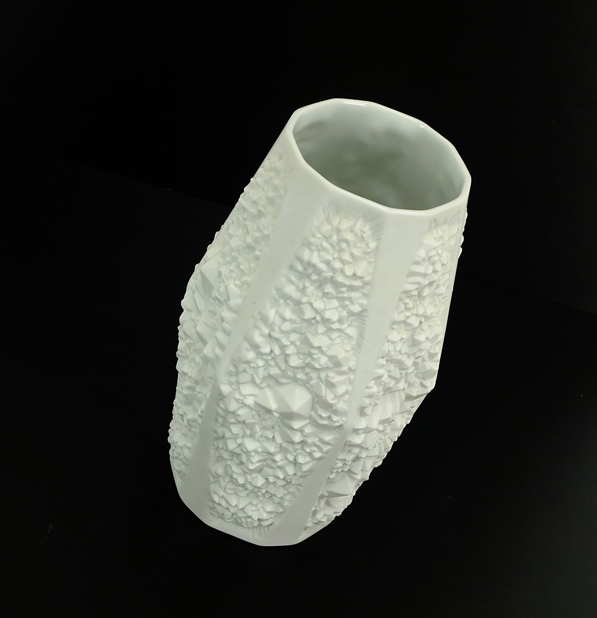 1960s 70s white kaiser bisque VASE with rock surface op art vase white porcelain