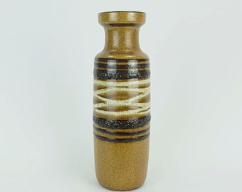 scheurich mid century VASE 1960s fat lava stripe decor ochre black white model no. 200-28