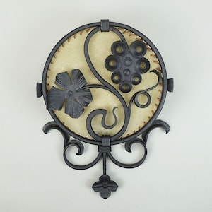 outstanding 1970s vintage WALL LAMP wrought iron and parchment koch & sons brutalist rustic design