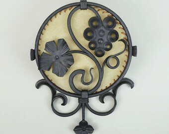 outstanding 1970s vintage WALL LAMP wrought iron and parchment koch & sons brutalist rustic design