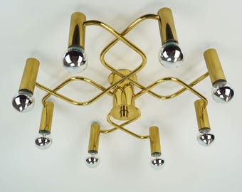 large 1970s sputnik brass CEILING LAMP 8-light ceiling fixture