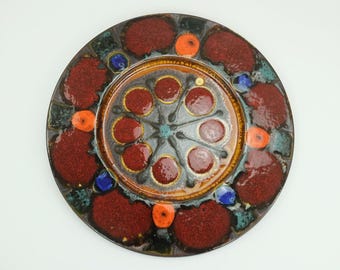 colorful vintage 17" gruenstadt ceramic PLATTER plate 1960s 70s fat lava