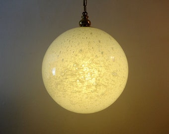 elegant mid century PENDANT LAMP doria-leuchten white glass bubble glass and brass 1970s hanging lamp