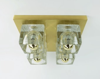 vintage mid century peill & putzler brass CEILING LIGHT with 4 glass cubes 1960s/70s flush mount