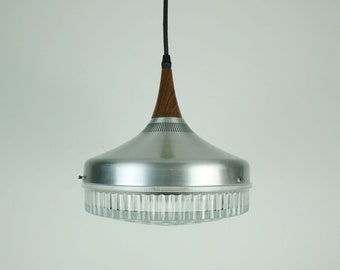 elegant mid century PENDANT LIGHT pressed glass bubble glass aluminum rosewood 1960s