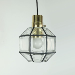 vintage 1960s 70s glashuette limburg PENDANT LAMP clear glass shade and brass