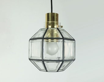 vintage 1960s 70s glashuette limburg PENDANT LAMP clear glass shade and brass