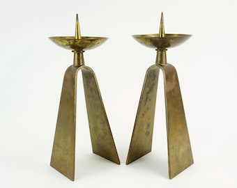 pair of mid century modern brass CANDLE HOLDERS from the 1950s / 60s