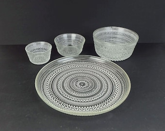 1 PLATE and 3 BOWLS oiva toikka kastehelmi nuutajärvi finland glass