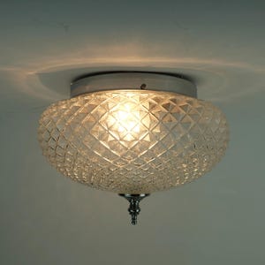 vintage rzb glass ceiling LAMP textured glass and chrome 1970s