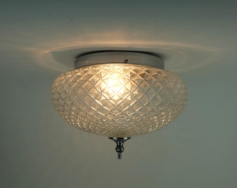 vintage rzb glass ceiling LAMP textured glass and chrome 1970s