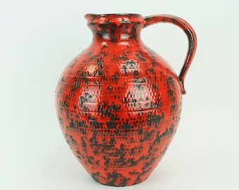 large 1960's VASE jug fohr-keramik model 490-30 black red relief decor fat lava