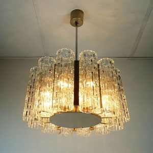outstanding 1960s kaiser mid century CHANDELIER chrome hanging light with 12 glass tubes