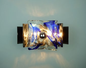 mid century SCONCE glass metal chrome murano ice glass 1960s 70s
