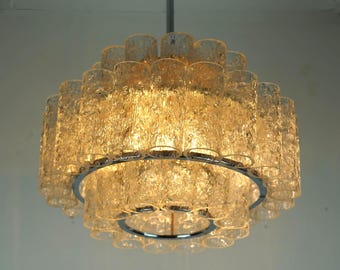 3-tier 1960s vintage mid century doria ice glass CHANDELIER with 45 glass tubes