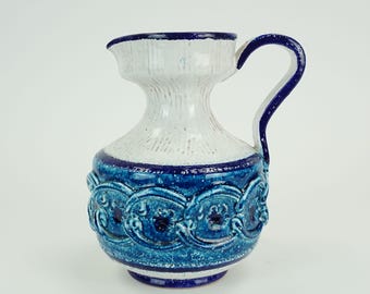 italian mid century VASE nuovo rinascimento relief decor white blue turquoise bitossi era