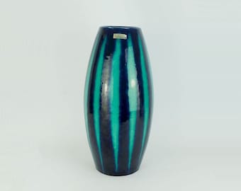 scheurich europ-line mid century VASE model 248-38 with stripe pattern in blue and emerald green