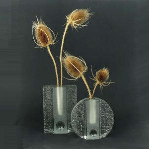 set of 2 solifleur BLOCK VASES walther glas 60s 70s op art arrangement vases