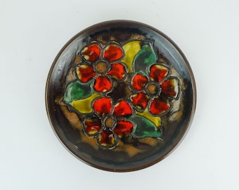 small vintage ruscha 1960's 70's WALL PLATE bowl red flowers with leaves fat lava