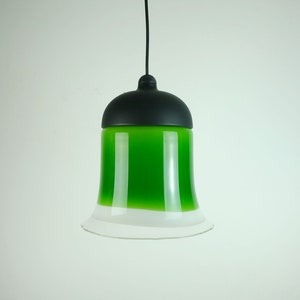 mid century PENDANT LIGHT peill & putzler 1970s green white and clear glass shade model AH 191