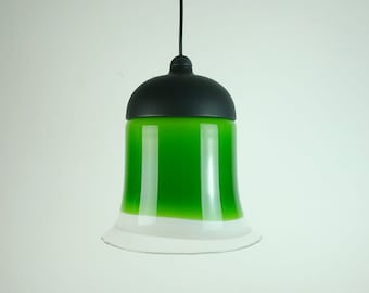 mid century PENDANT LIGHT peill & putzler 1970s green white and clear glass shade model AH 191