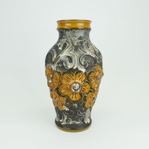 mid century VASE carstens model 7161-30 flower relief decor orange brown and silver gray