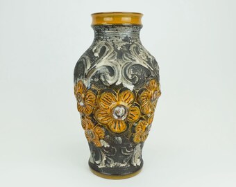 mid century VASE carstens model 7161-30 flower relief decor orange brown and silver gray