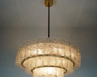 3-tier 1960s vintage mid century doria ice glass CHANDELIER with 63 glass tubes