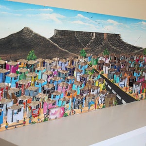Extra Large Oil paintings on Chip board. South African l Townships Art, Cape Town Table Mountain Gifts for Conference room/ Hotel wall Decor