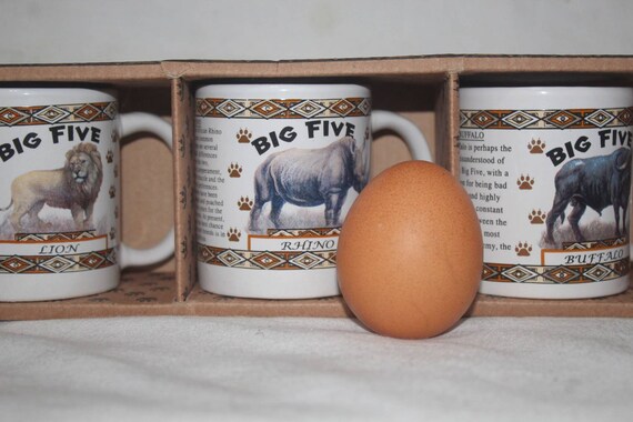 Pair of Kid-Sized Ceramic Mugs - Rhinoceros & Lion