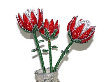 Beaded King Protea Flower, South African Decor, Unique Wedding Gift