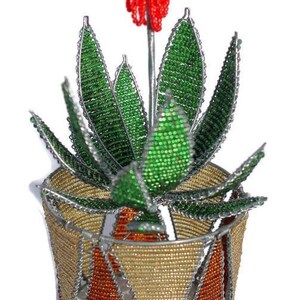 Beaded Wire Aloe Plant in Vase, Home Office Decor