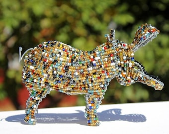 伝統工芸品 ビーズアート オブジェ カラフルビーズ象の置物
