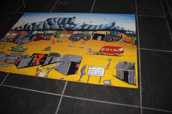 South African Townships 3D Wall Art, Multimedia Painting, Tin Cans