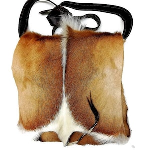 Antelope, Springbok Leather Large Slingbag /Handbags. Original leather with furs African animal themed bag. 30cm x 30cm or 11.8"x11.8" Gifts