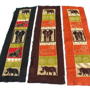 African Big Five themed Zimbabwean Batik table throw. Office Wall Decor Art. Wall art / Table Decor Handmade African Paintings Gifts.
