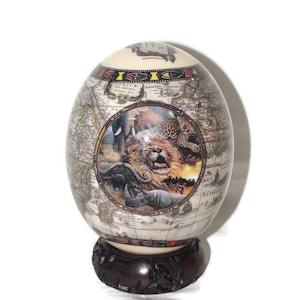 Ndebele Print Decoupage Straußeneier Schale mit Big Five Tieren, Schwarz und Weiß Afrikanische Karte. Einzigartige Weihnachtsgeschenke Versandfertig.
