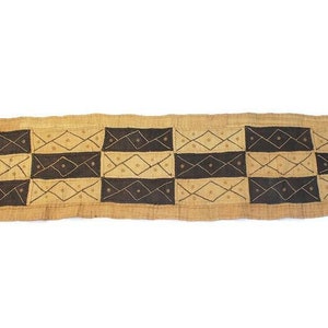 Authentic Congo Kuba Cloth table runner fabric. Rafia palm fiber textile. Brown/beige and black. African Gifts for Home/office wall Decor