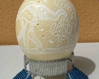 Oeuf d'autruche sculpté, lampe oeuf d'autruche, abat-jour de chevet fait main d'Afrique du Sud, oeuvre d'art africaine artisanale, pièce décorative