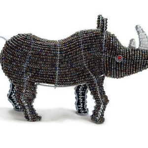 Beaded African Rhino Sculpture. Beads and wire animals. A gift from South Africa. 3D table display interior decorations. Big Five Artwork