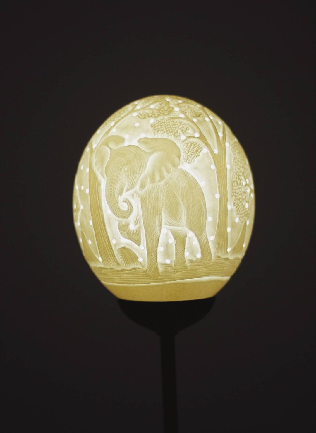 Ostrich Egg Fine Art Carved Elephant Lampshade. Authentic - Etsy