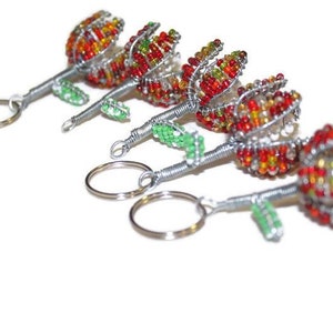 Set of 5 Beaded Protea flower keyholders. Mini 3-4cm Keyring by JNGcape. Beads and wire handmade African Art. Customized thank you gifts.