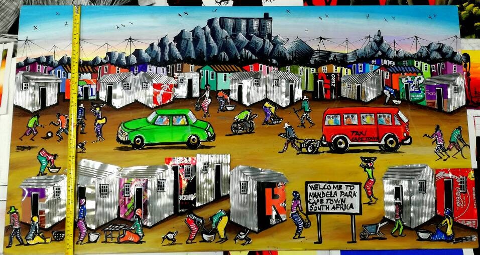 アート・デザイン・音楽 SOUTH AFRICA South African Townships 3D Wall Art, Multimedia Painting, Tin Cans