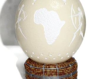 African Warriors and Map carved on an Ostrich Egg Shell Lampshade. Unique Christmas /Wedding gifts for home and office lighting. Home decor