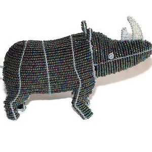 Iris Oil Slick beads Rhino Figurine with clear horns. African Animals art. Custom Orders Welcome. Colorful Safari Collection, ship Express