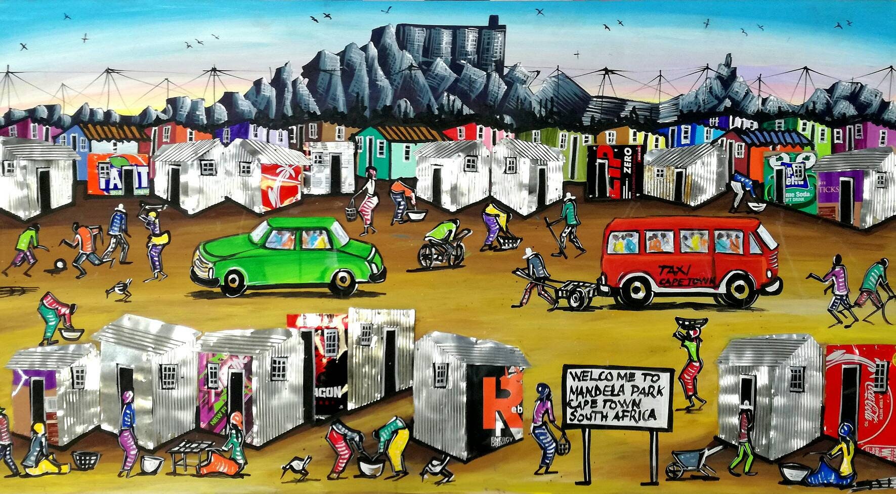 South African Townships 3D Wall Art, Multimedia Painting, Tin Cans