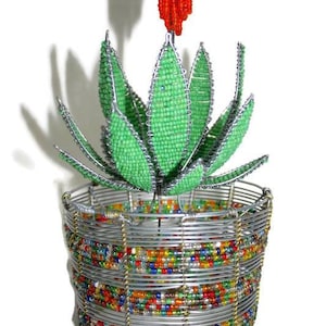 Beaded Aloe Vera plant on a Colourful beads and wire handmade African vase. Unique Hand crafted Christmas gifts. Vase can be customized