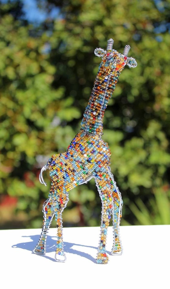 Tall Standing Colourful Beaded Giraffe. 20cm X 10cm African
