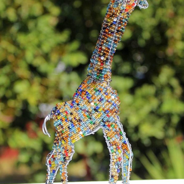 Tall Standing Colourful Beaded Giraffe. 20cm x 10cm African animals art decor. Unique handcrafted Safari animals. Made with love. Gifts